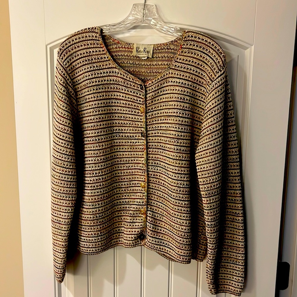 Vintage Reba Rose sweater, size large, green, brown and gold